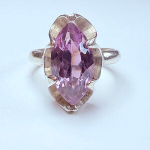 Brutalist 3.35 CT Amethyst Solitaire Chunky Sterling Silver 925 Vintage Ring